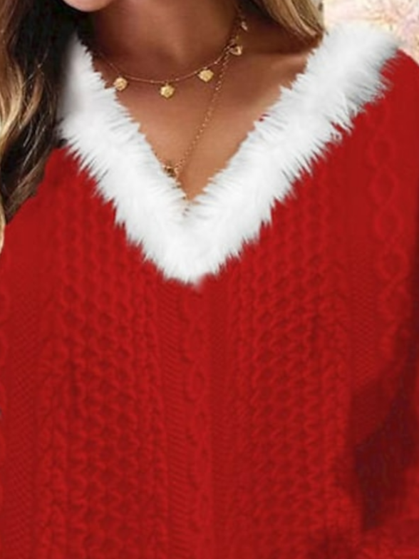 Crăciun limitat - Top casual cu guler de blană simplu