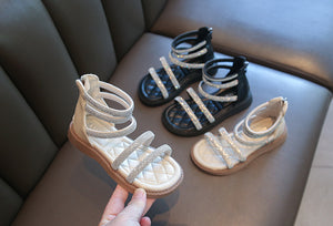 Noua tendință de modă 2023 pentru copii, sandale prințesă roman cu strasuri cu vârf deschis