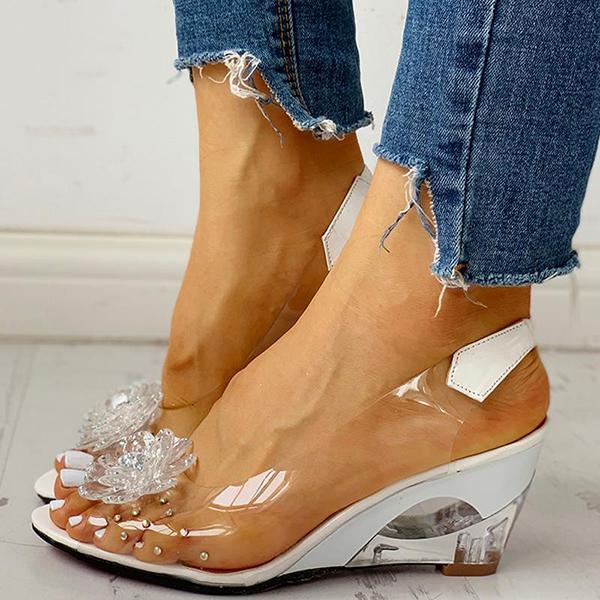 Sandale cu pană transparente cu împânzire Floralmoda