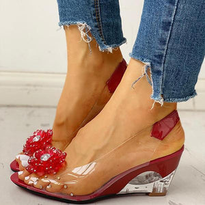 Sandale cu pană transparente cu împânzire Floralmoda